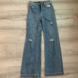 Wide leg distressed jeans